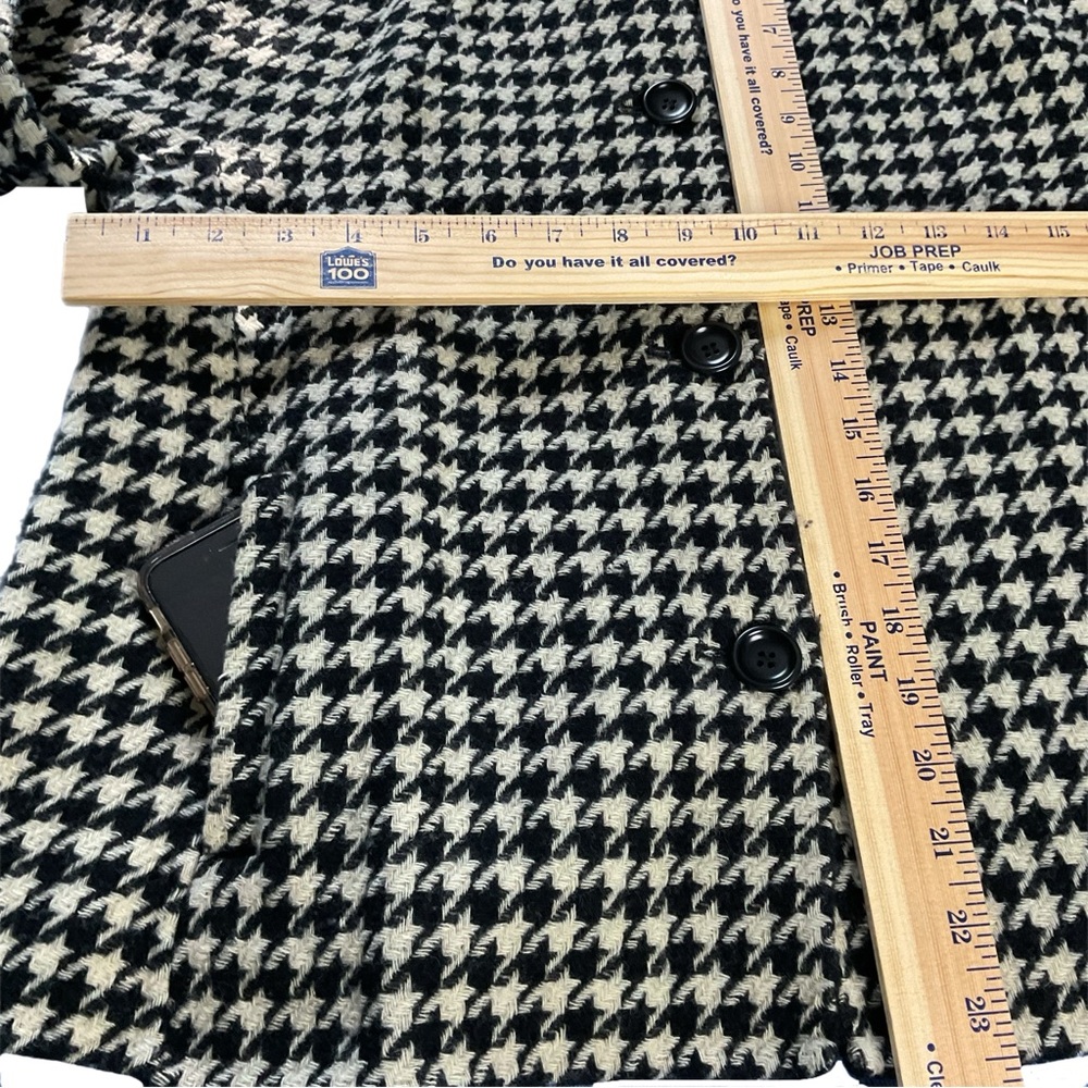 Talbots Small Petite Black & Ivory Cream Houndstooth Wool Blend Blazer Pockets - Picture 7 of 14